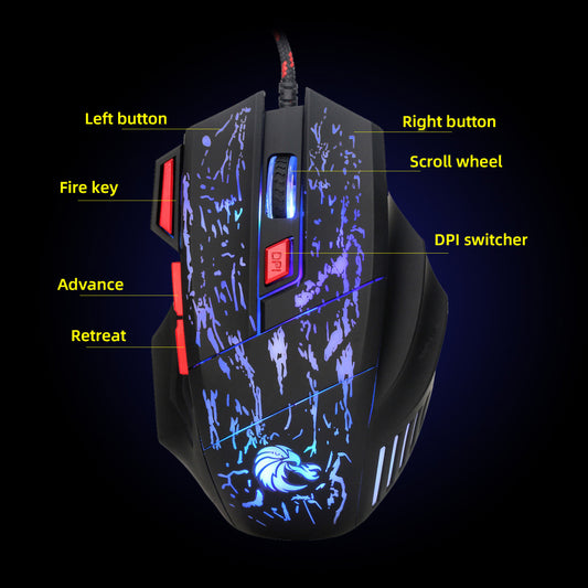 Water Crack Colorful Luminous Game Mouse Wired Mouse